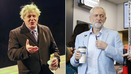 Boris Johnson eating a Greggs sausage roll, and Jeremy Corbyn inside a store, ahead of the 2019 general election.